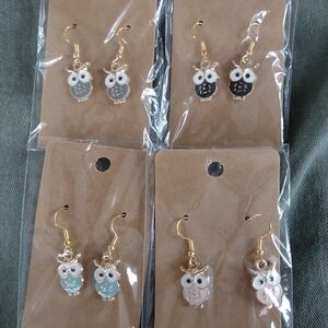 4 Handmade Sweet Gold Tone Owl Dangle Earrings Sets